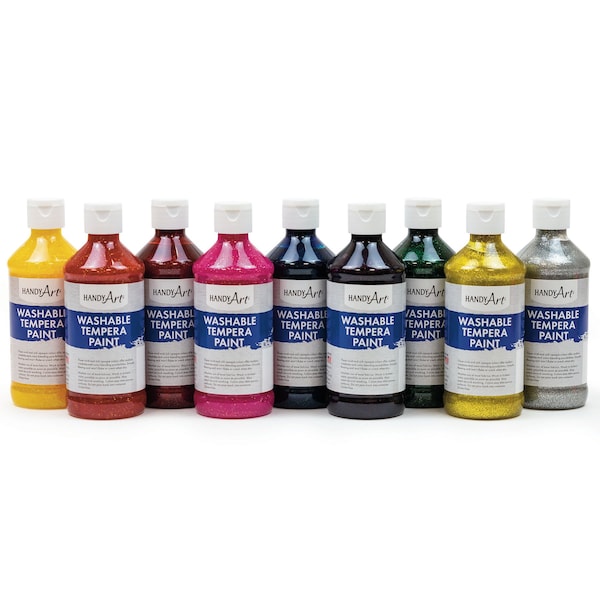 Glitter Washable Tempera Paint, 8 oz, 9 Colors